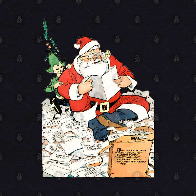 Santa Claus reading children's letters merry christmas retro vintage comic book by REVISTANGO